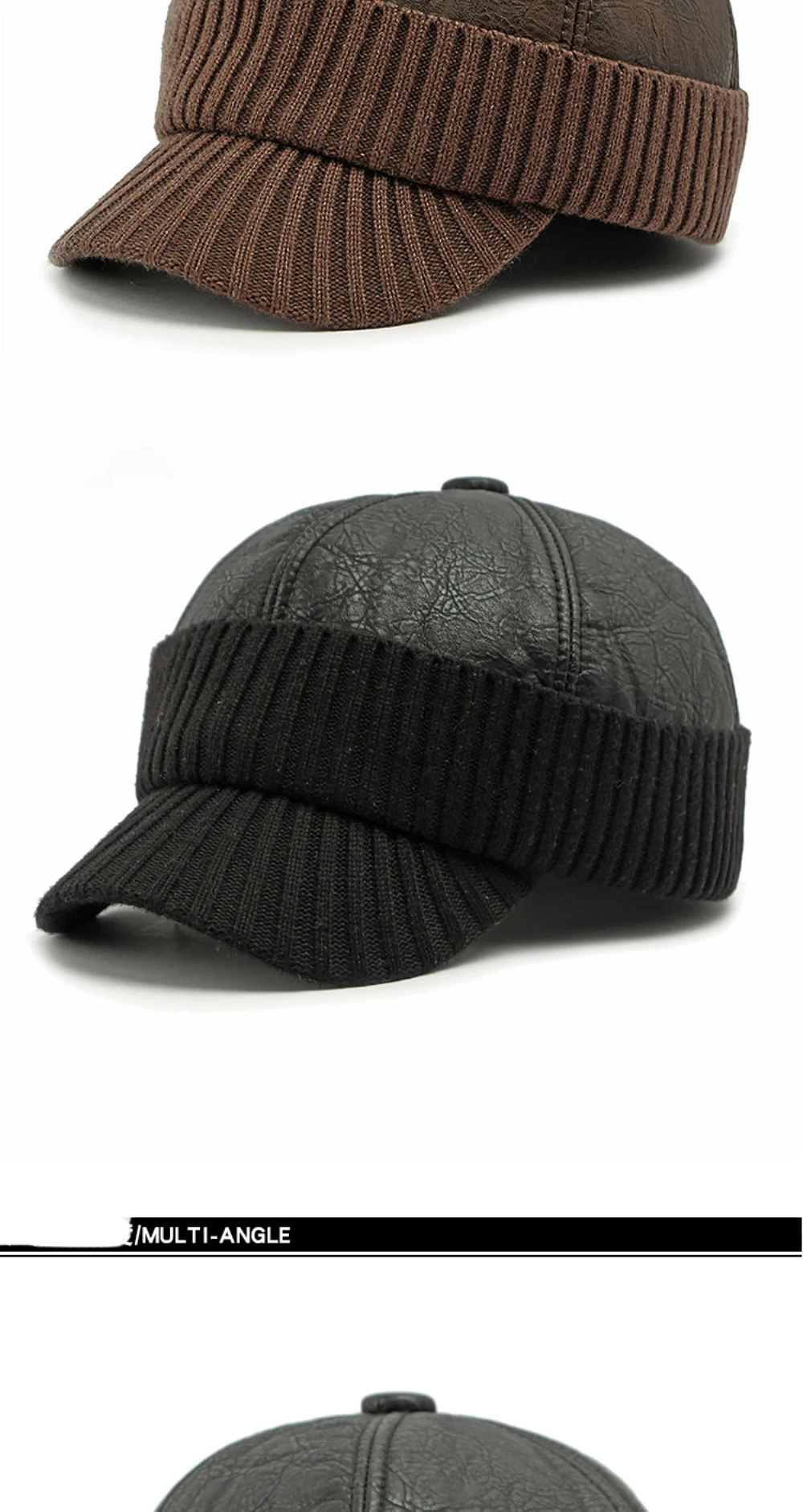 HT4542 Hohe Qualität PU Leder Kappe Dicke Warme Winter Baseball Kappe Männer Baseball Hüte Snapback Earflap Cap Papa Hüte mit Ohrenklappe – Detail 5