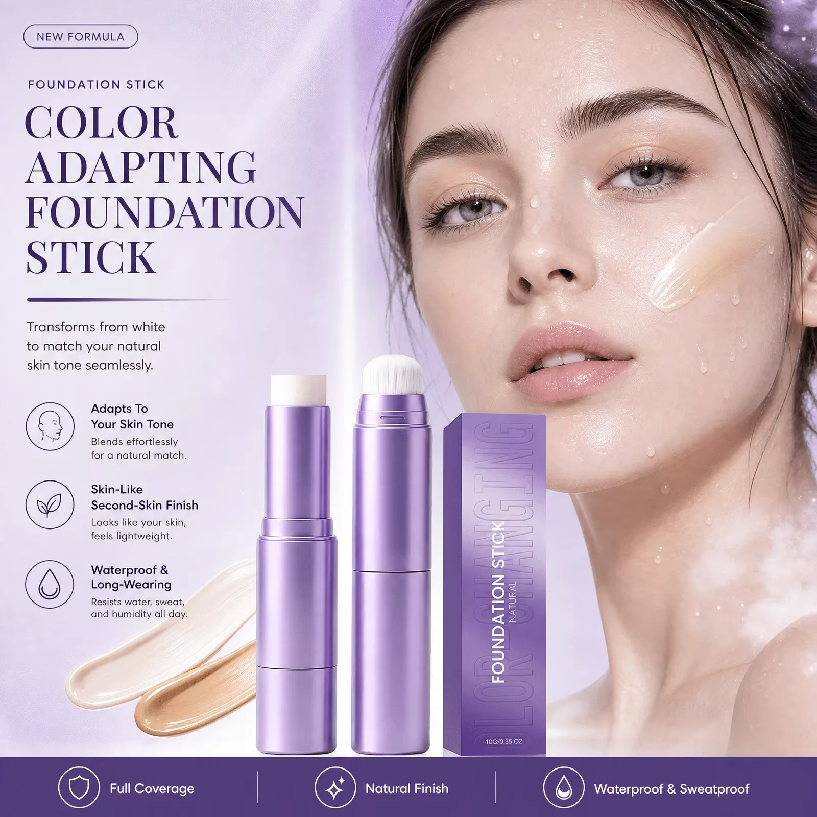 2 in 1 Color Changing Foundation Stick With Brush Ivory White Natural Color Dark Skin Tone Full Coverage Concealer Base Makeup