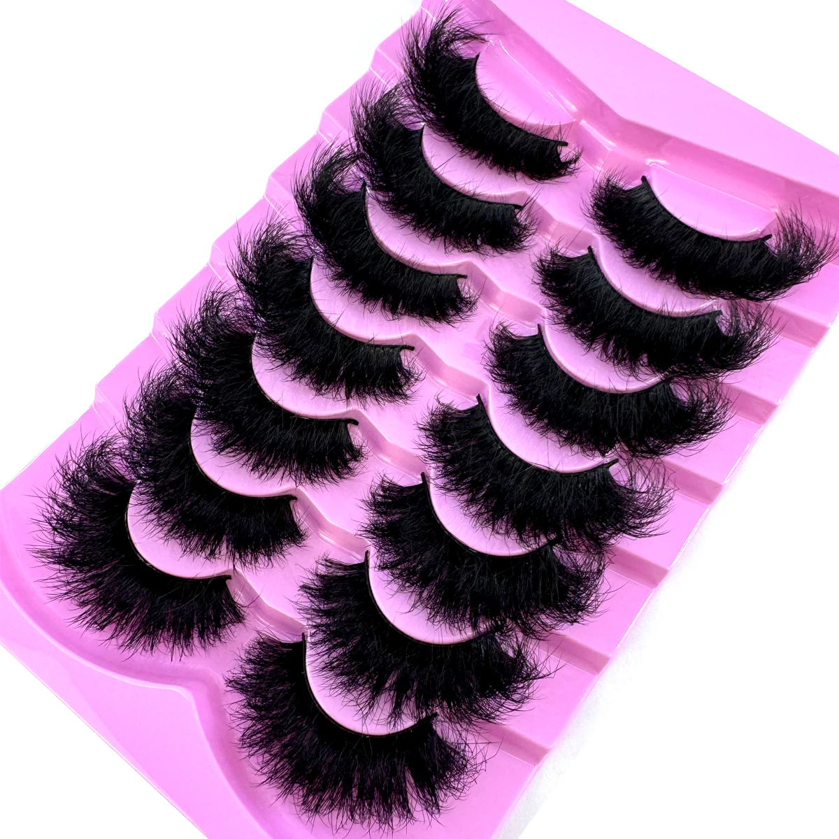 7 Paar falsche Wimpern aus 3D-Faux-Nerz, natürliche unordentliche Wimpern, kreuz und quer, dramatisch, lange, dünne, flauschige Wimpern, Verlängerung, großes Augen-Make-up – Detail 5