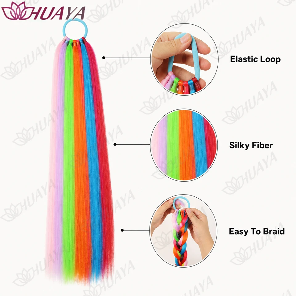Synthetic Colorful Straight Ponytail Extension for Women Girls Elastic Hair Tie Festival Party Cosplay Hair Accessories