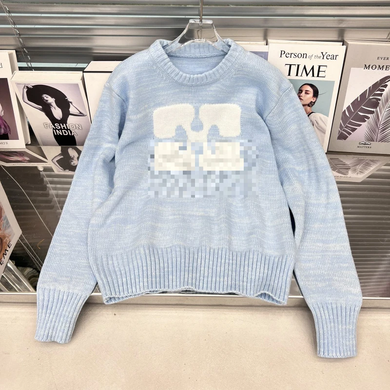 

2024 New Autumn Winter Soft Glutinous Pullover Sweater Women's Version Loose Design Trendy Arrow Blended Top Knitted Sweater