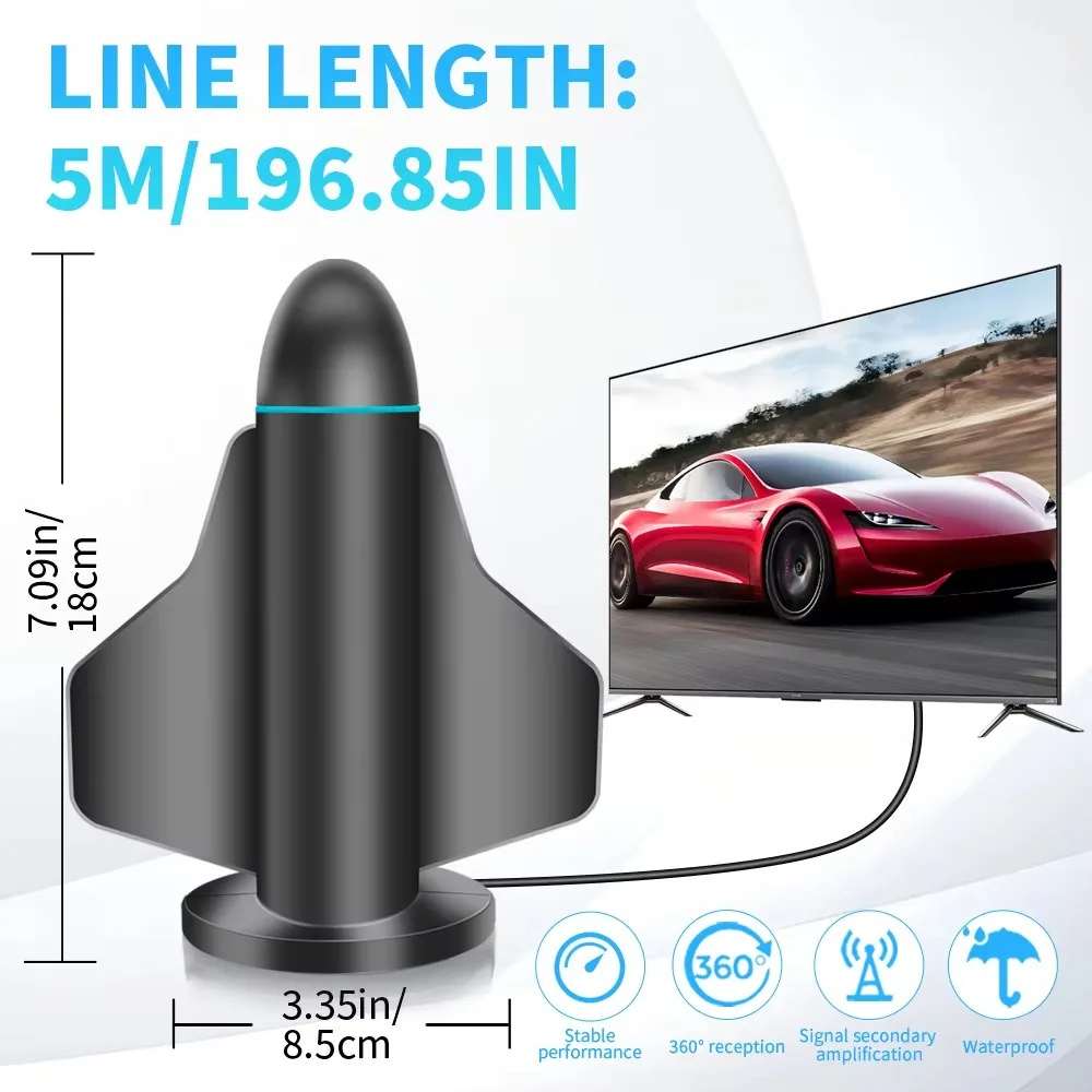 هوائي رقمي للتلفزيون الذكي، هوائي تلفزيون بمدى 600+ ميل داخلي، هوائيات للقنوات المحلية مع دعم مكبر الصوت 4K1080p HDTV