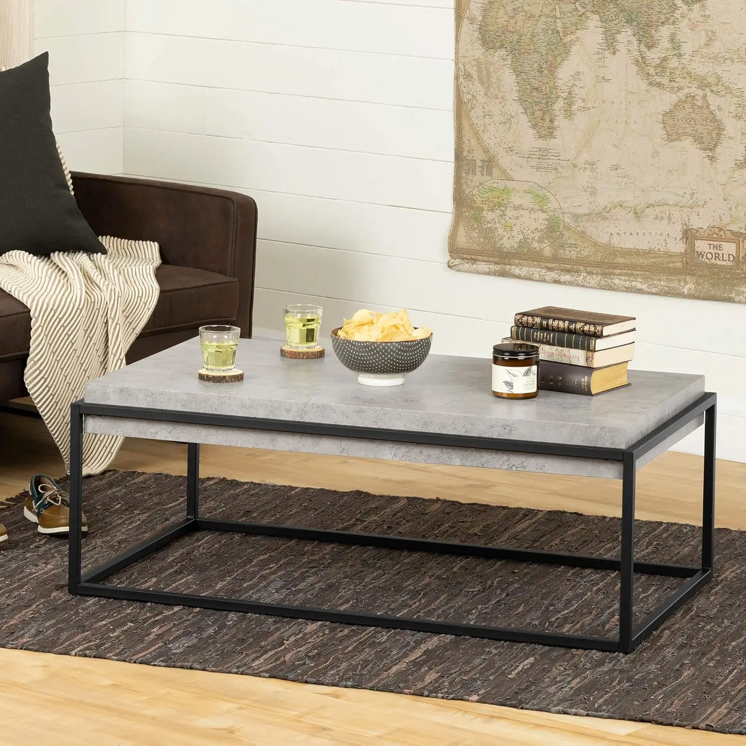 طاولة قهوة صناعية من ميزي، رمادي وأسود، 43.3 بوصة × 23.6 بوصة × 16.5 بوصة