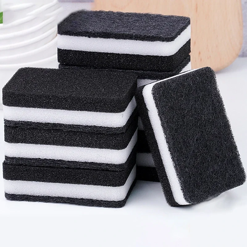 5/20Pcs Dish Cleaning Sponges Two-Sided Highly Absorbent Pot Rust Stain Dishwashing Sponge Scrub Black Scouring Pad for Kitchen