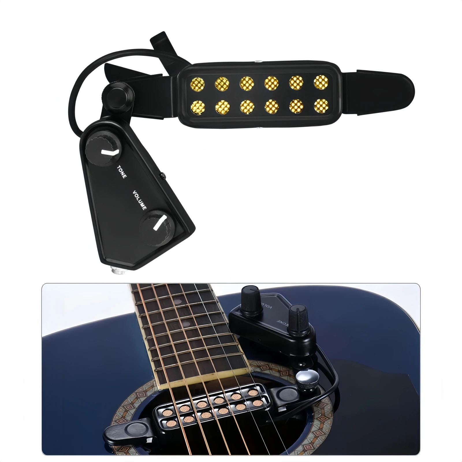 Miwayer 12-Hole Acoustic Guitar Sound Hole Pickup Magnetic Transducer with Audio Cable Tone Volume Control for Beginners Gifts