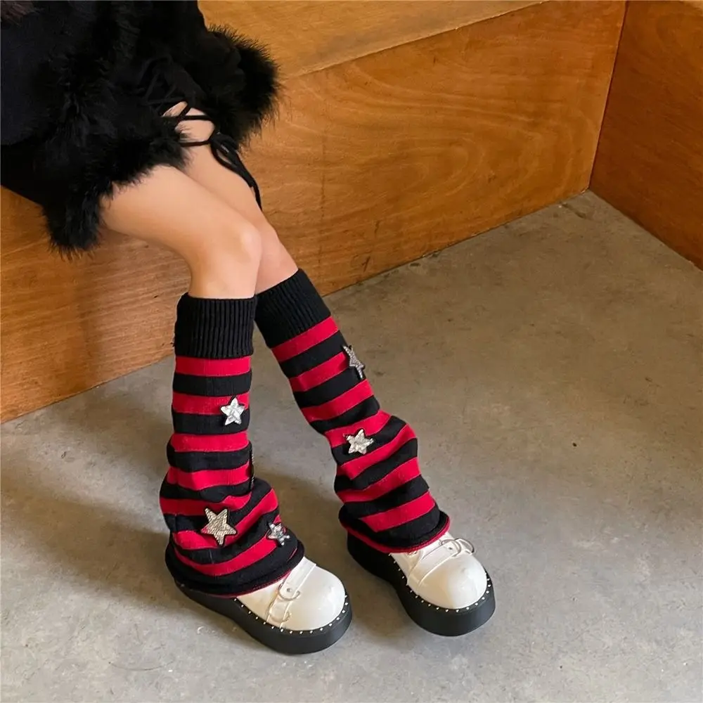 

Autumn Winter Sequins Mid Tube Socks Striped Pattern Women Leg Warmers Foot Covers Japanese Style Socks Apparel Accessories