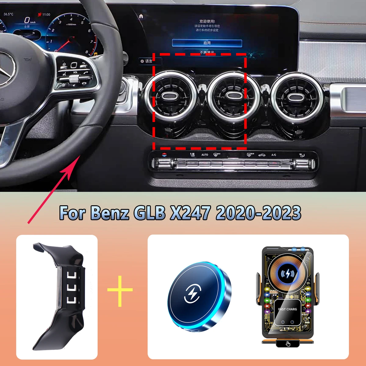 Auto-Handyhalterung für Mercedes Benz GLB X247 2020 2021 2022 2023 Magnetisches Kabelloses Ladegerät Auto-Handy-Fixierhalterung Zubehör