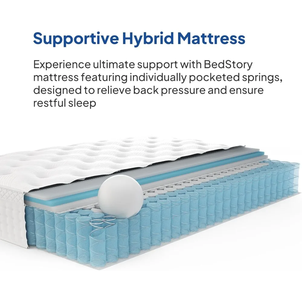 Queen Mattress 14 Inch, Deep Sleep Mattress- Memory Foam Hybrid Mattress, Fiberglass Free Pocket Spring Bed Mattress in a Box