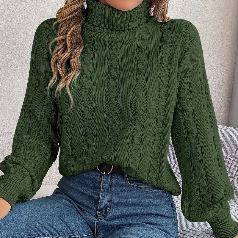 Autunno e inverno Pullover da donna collo alto manica lunga solido impasto fritto twist Stripe Hollow Fashion Casual maglione top