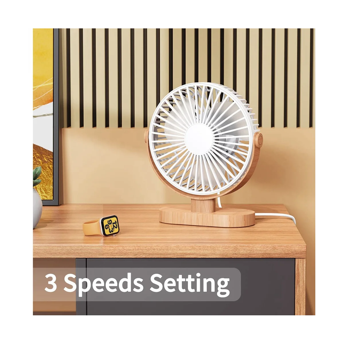 6.5 Inch USB Desk Fan 3 Speeds Quiet Portable Desktop Table Fan 360° Adjustment Personal Mini Fan for Home Office White