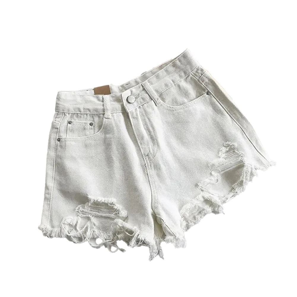 Pantalon short bleu clair ample microélasticité déchiré short polyvalent blanc pantalon large femme noir noir gris