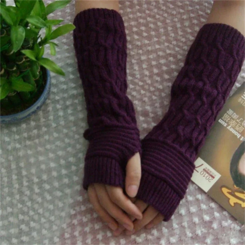 Women\'s Knitted Long Hand Gloves Warm Embroidered Winter Gloves Fingerless Gloves For Women Girl Guantes Invierno Mujer Luvas