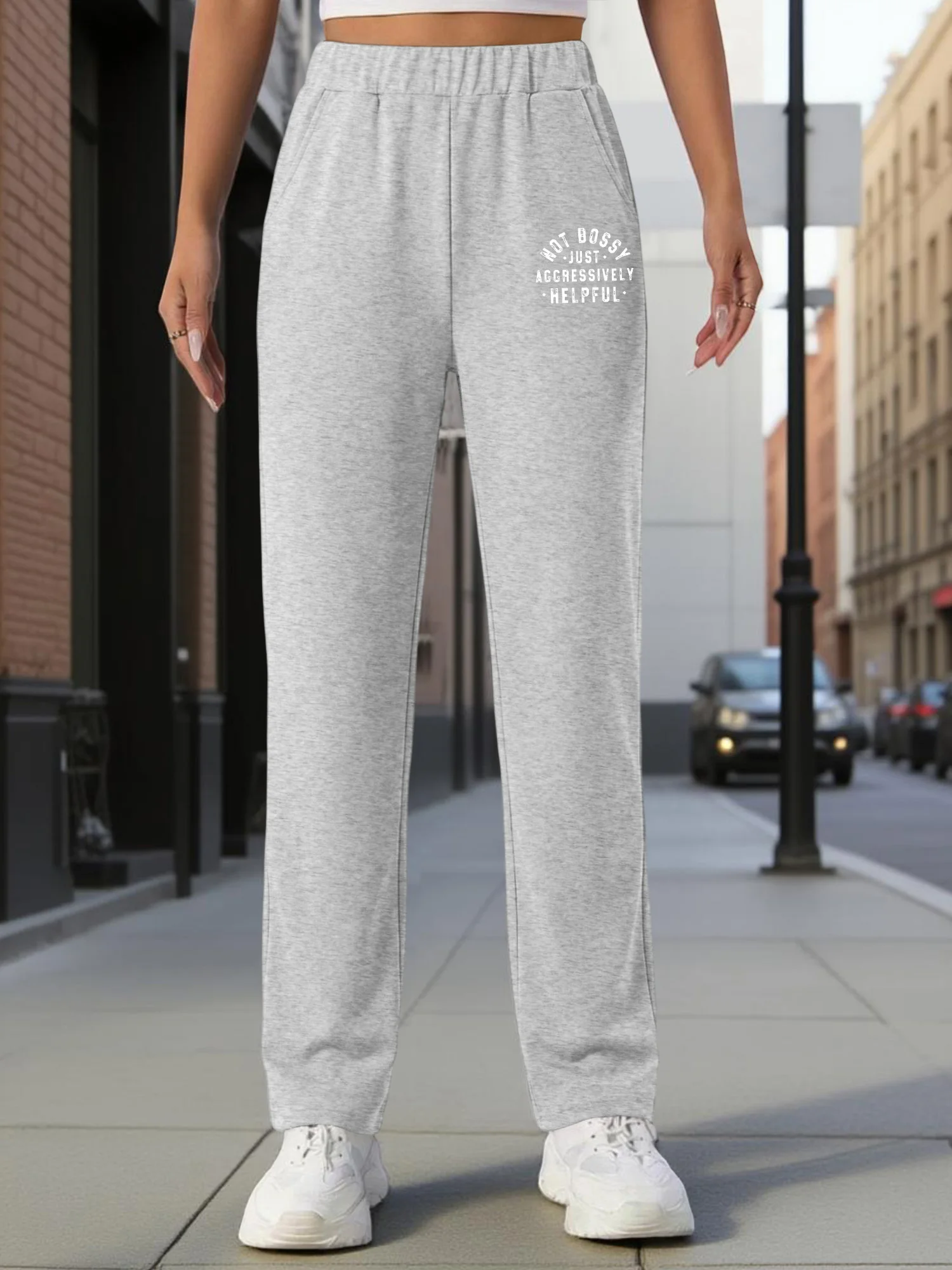 Pantalones Casuales de Pierna Recta para Mujer, Estilo Jogger con Estampado de Letras 'Not Bossy Just Aggressively Helpful'