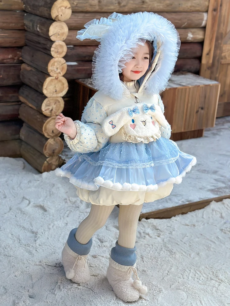 Thiened down Jaet Casaco de inverno infantil para meninas Meileti GINGER DOG branco Du pena casaco quente comprimento médio com capuz