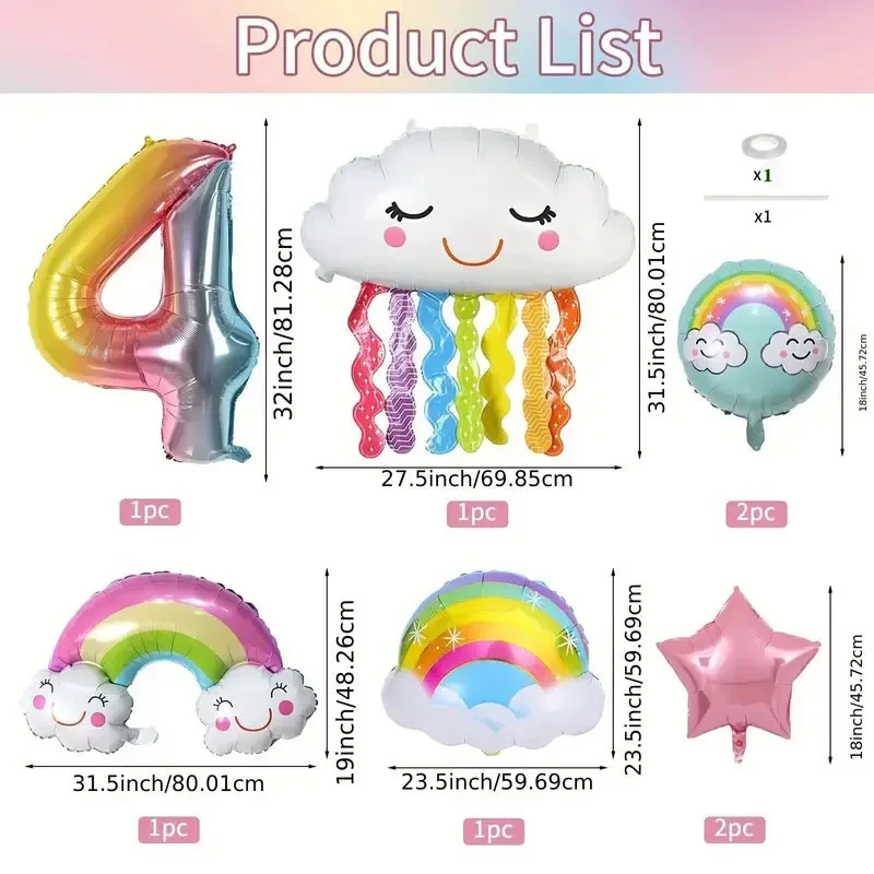 8 قطعة قوس قزح ابتسامة شرابة سحابة بالون 32 بوصة التدرج عدد احباط بالون مجموعة 0-9 طفل حفلة عيد ميلاد الديكورات الطفل الذكرى