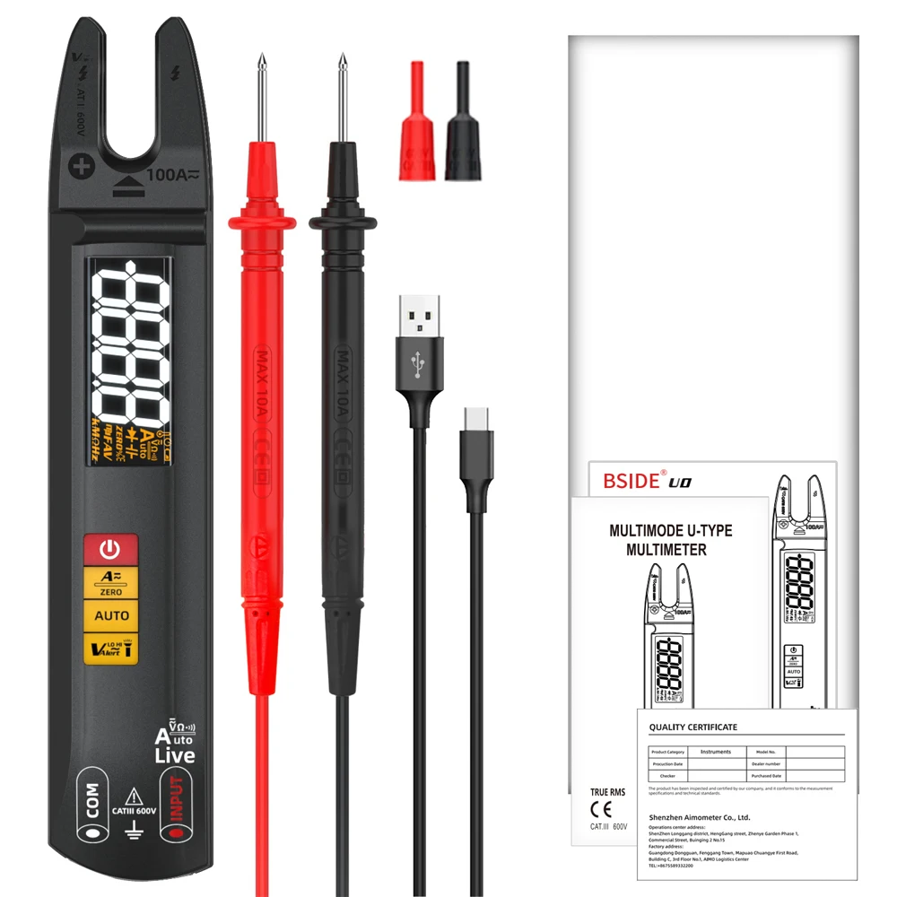 BSIDE U0 Gabelzangenmessgerät Neues Digitales Multimeter DC AC Strom 100A T-RMS OpenJaw Elektrischer Tester Multifunktions-Amperemeter – Detail 12