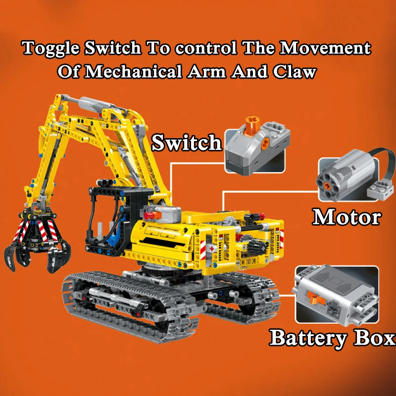 720 Piece Bricks Motorized Excavator Tracked Tractor Car Set Technical MOC Model Building Block Toy For Kids Boy Birthday Gifts