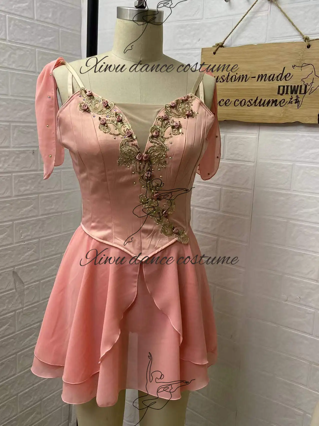 Professional Custom Size Kids Girls Performance Wear Contemporary Peach Pink Cupid Chiffon Lyrical Ballet Dance Dress Costumes