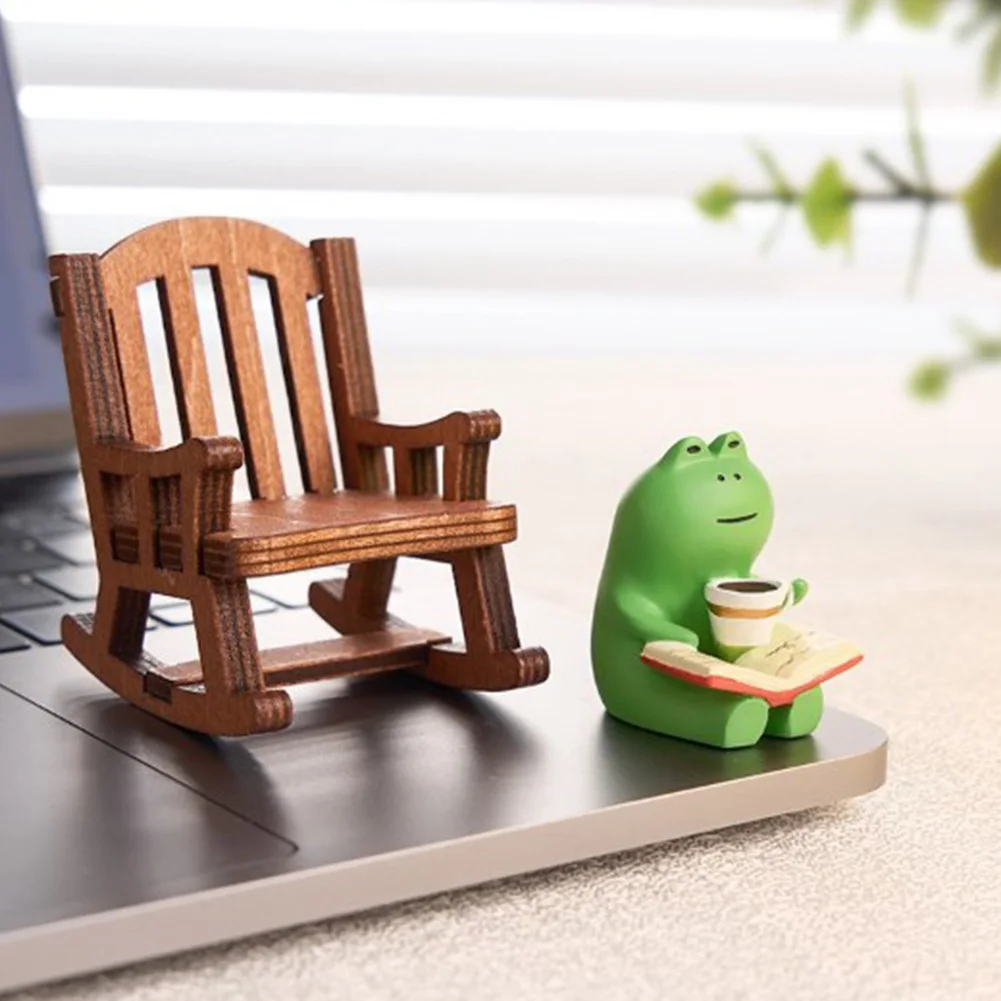 Handmade DIY Micro Rocking Chair Cartoon Frog Rocking Chair Rocking Chair Design with Book Coffee Home Bedroom Office Decoration