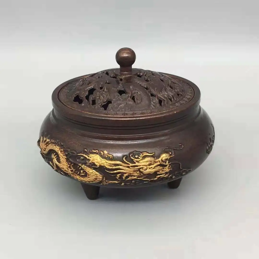 Chinese Copper Gilt Handmade Exquisite Dragon & Phoenix Incense Burners 7791