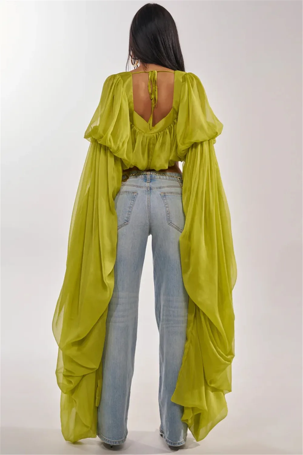Square Neck Flowy Tunic Blouse Batwing Long Ruffle Maxi Cape Sleeve Loose Chiffon Blouse Women Boho Casual Elegant Flowy Shirt