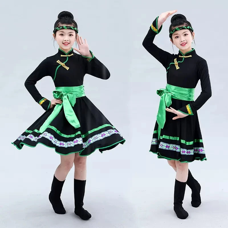 Children Mongolian chopstick dance performance costume girl Mongolian grassland skirt minority dress female