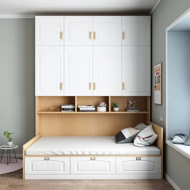 Space-saving Tatami Double Bed: Wood Storage Box Bed (1.2/1.35/1.8m), Custom Wardrobe-integrated Bed