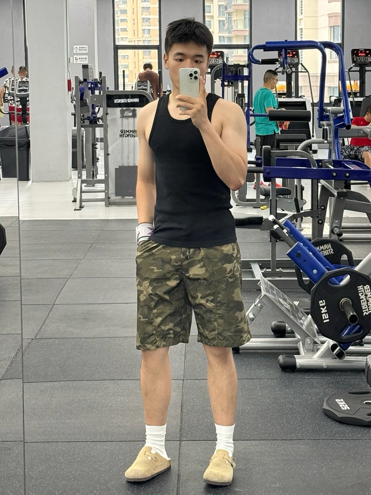 

Мужские летние тонкие шорты из ледяного шелка в американском камуфляжном стиле, пляжные брюки для активного отдыха, быстросохнущие, свободного кроя, длиной до колена