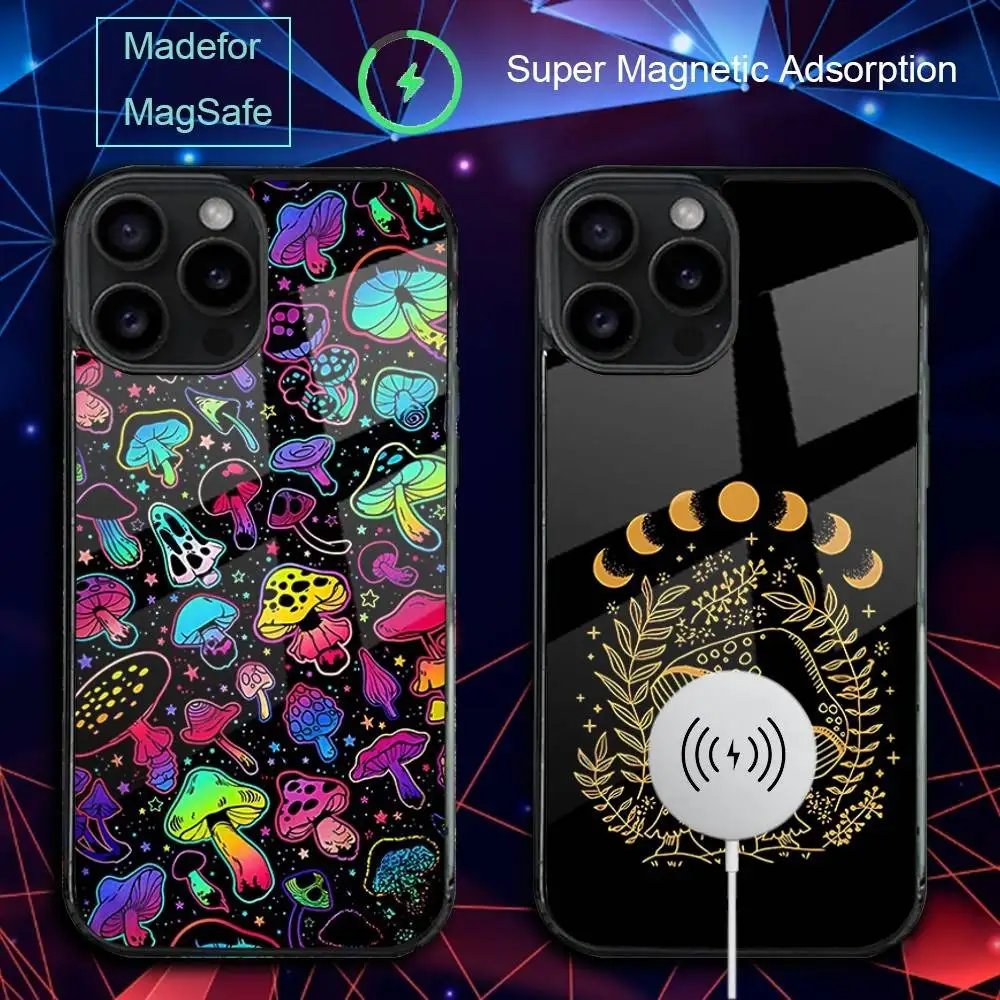 

P-Psychedelic Mushrooms Phone Case For iPhone 17,16,15,14,13,12,11,Pro,Max,Plus,Mini,SE4,E Magnetic Magsafe Wireless Charging