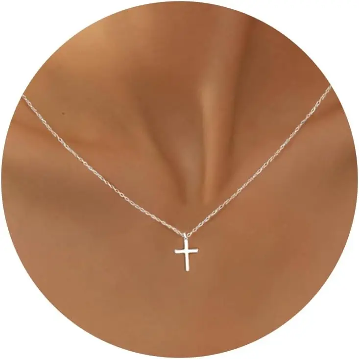

Gold Silver Cross Pendant Necklace Layered Water Resistant Choker for Women