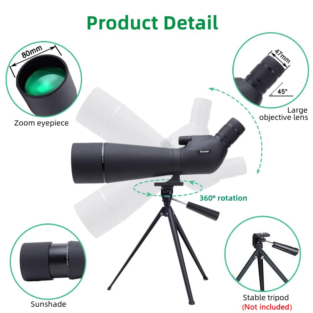 25-75x80 Telescope Spotting Scope Large Field Powerful Zoom Monocular With Phone Adapter Tripod For Bird Watching Camping