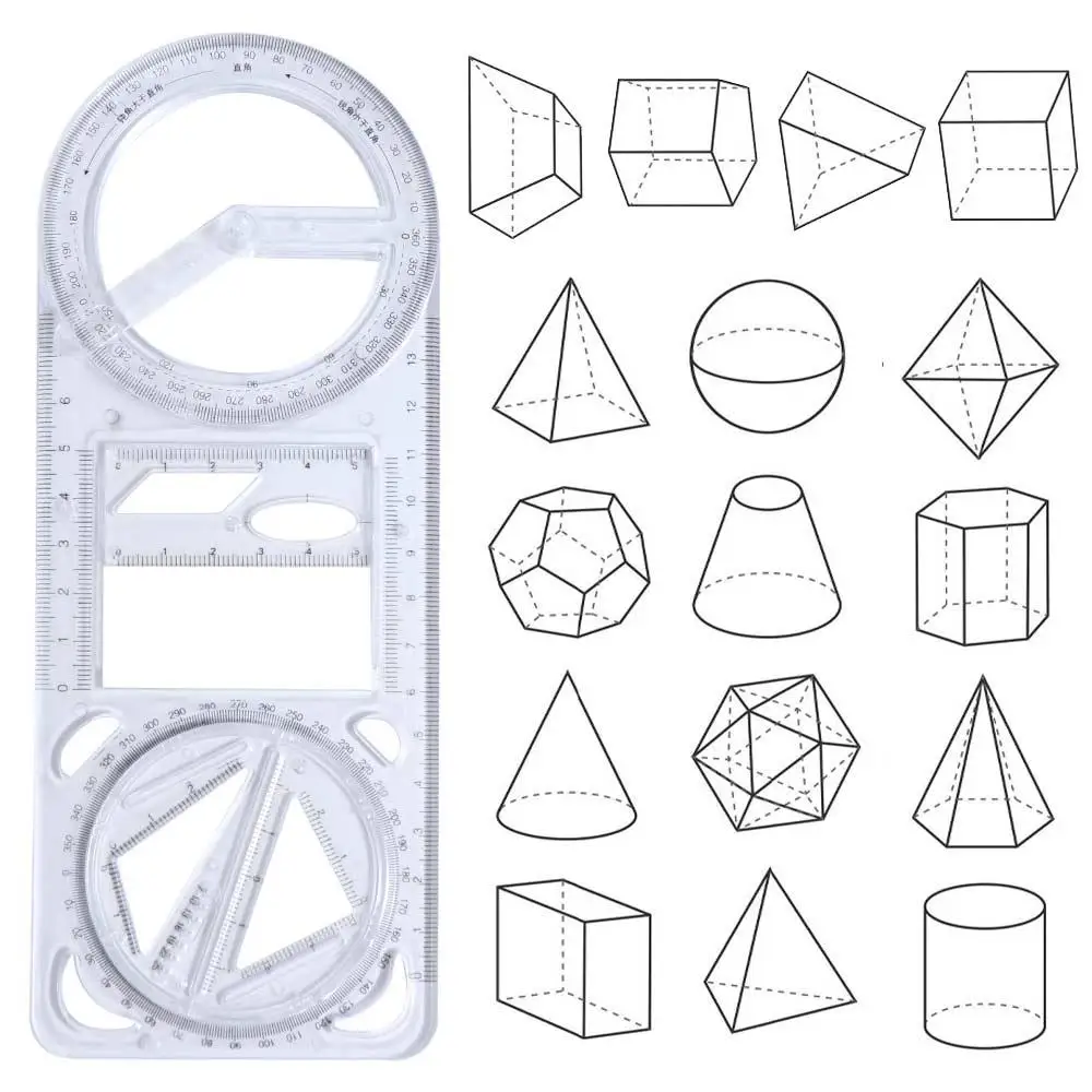 Penggaris gambar geometris dapat digerakkan 360 °, alat tulis Multi fungsi untuk siswa sekolah dasar, perlengkapan kantor Arsitektur