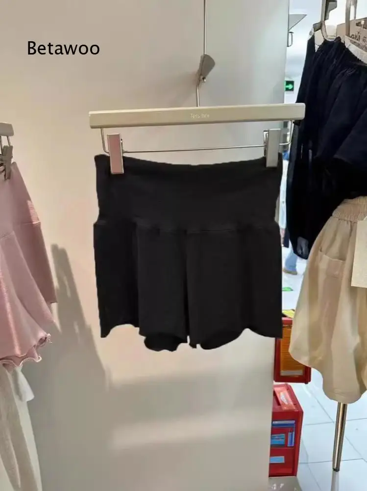 Women Summer High Waist Shorts Solid Color Ruffled Hem Design Wide Waistband Soft Stretch Casual Bottoms For Multiple Occasions