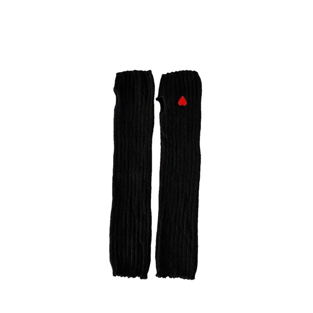 

Elastic Y2K Warm Sleeves Long Mittens Korean Style Embroidery Heart Knitted Arm Warmers Sweet Love Fingerless Gloves