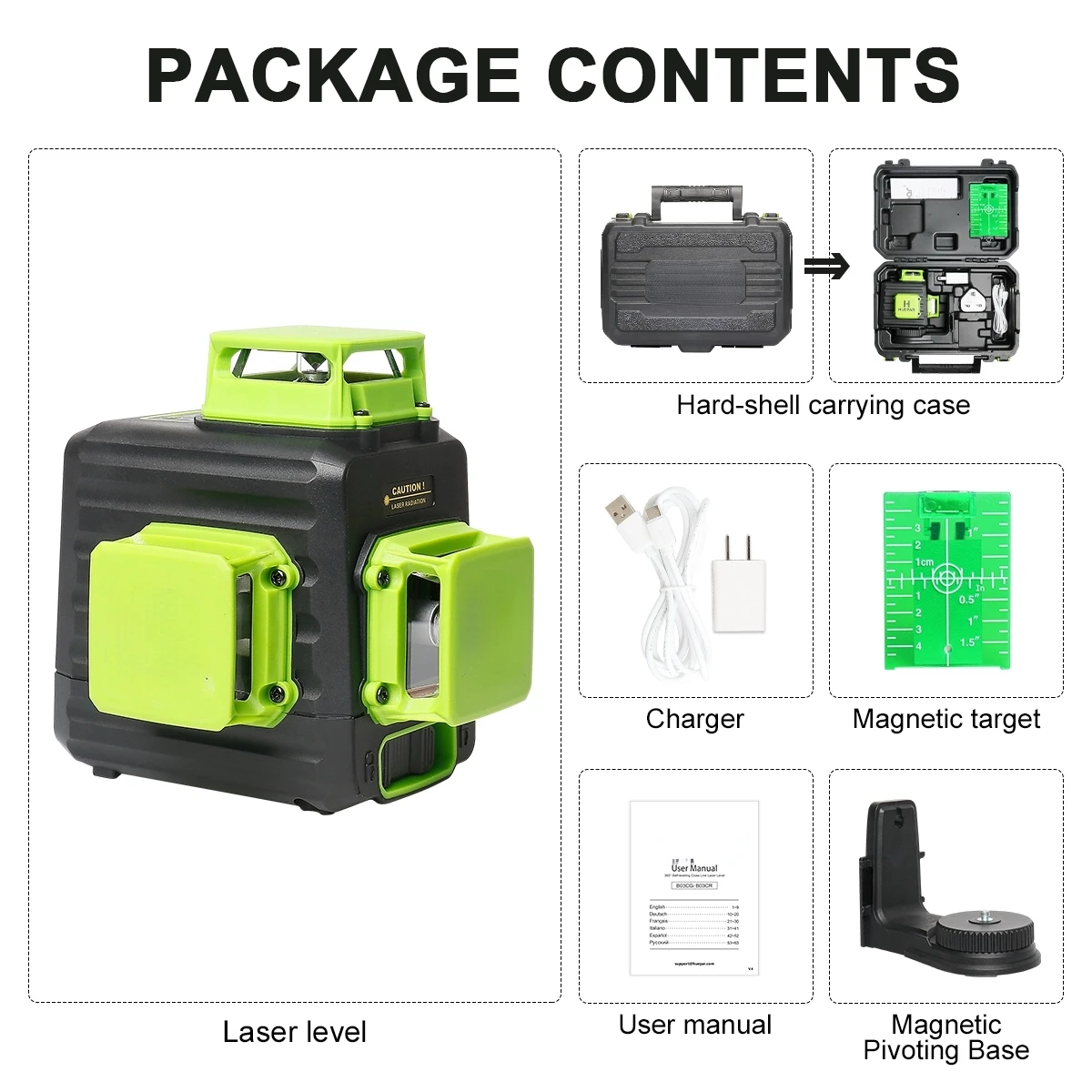 Auto-nivelamento feixe verde com Li-ion Battery, 12 linhas, B03CG