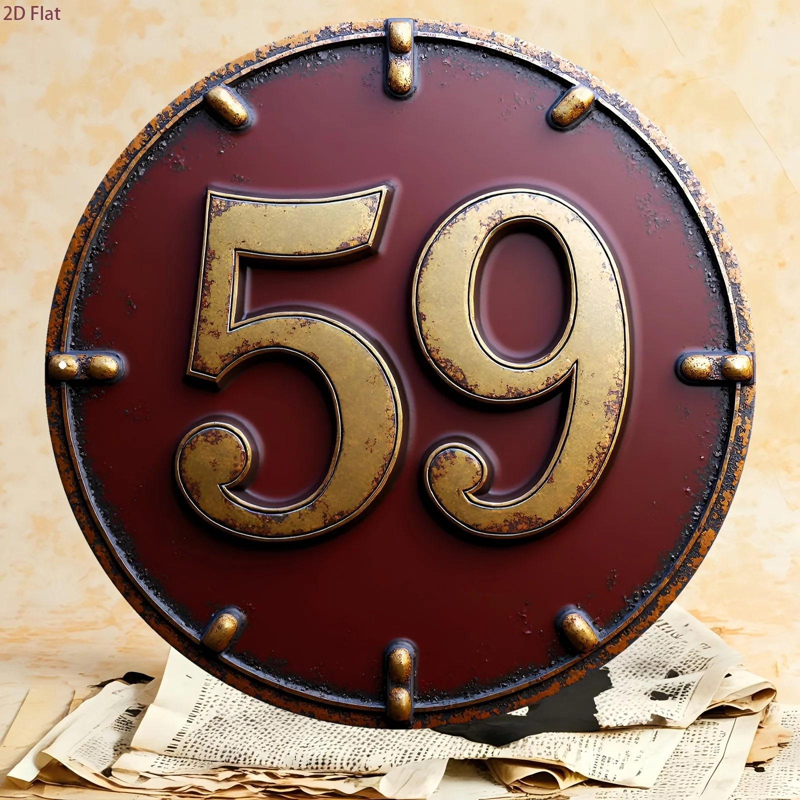 2D Flat - 1pc Vintage 2D Flat Aluminum Sign | Number 59 Round Decorative Plate, Wall Hanging, Multipurpose Use for Home, Garden,