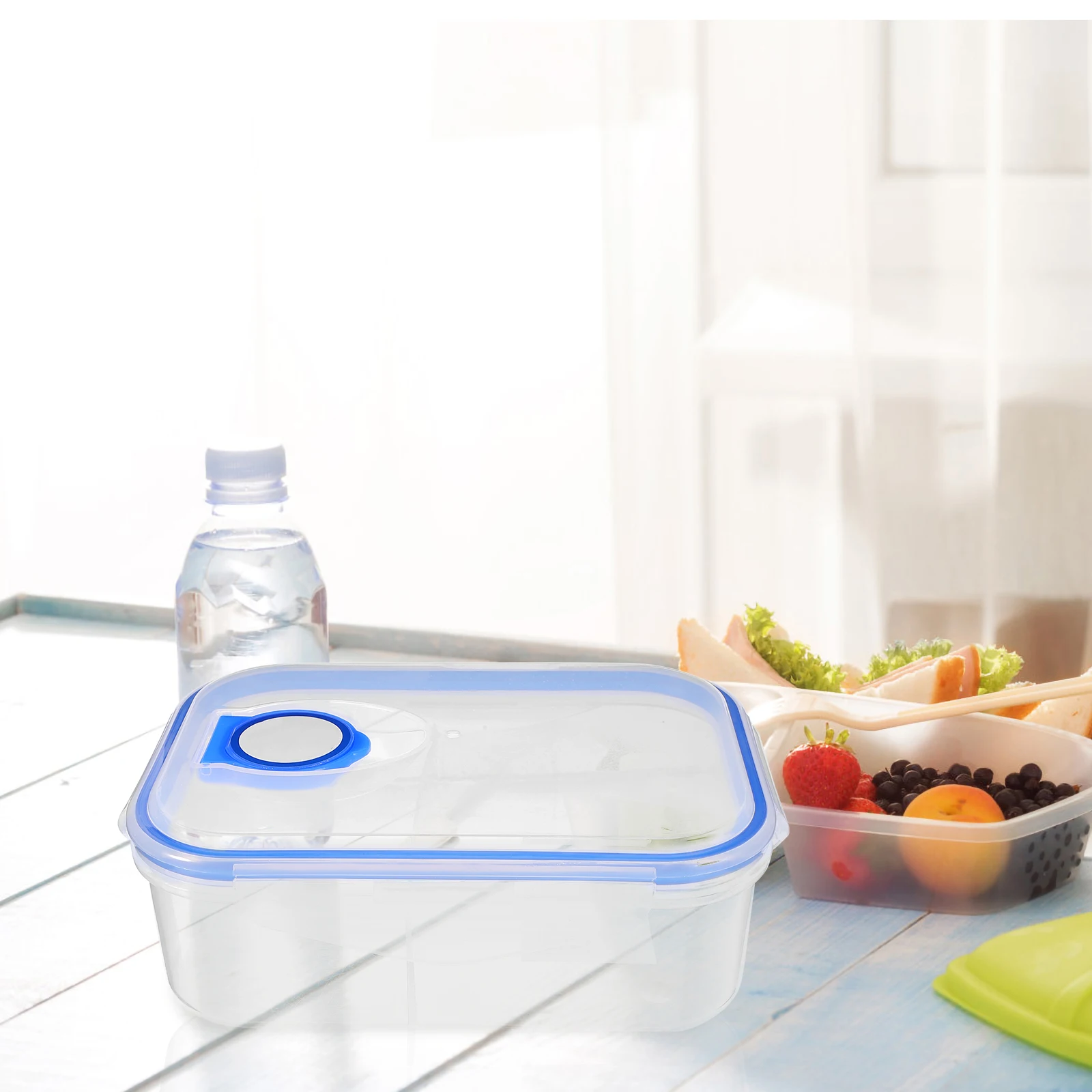 

2pcs Reusable Transparent Compartment 800ml Microwave Safe Portable Lunch Container Food Storage Holder