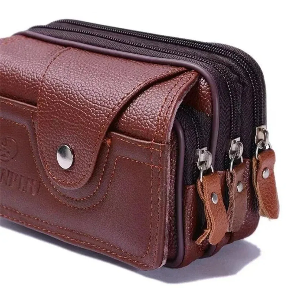 Fashion PU Leather Vintage Waist Pack Multi-Function Small Phone Coin Bag Unisex Outdoor Sports Bag Belt Wallet Men Women