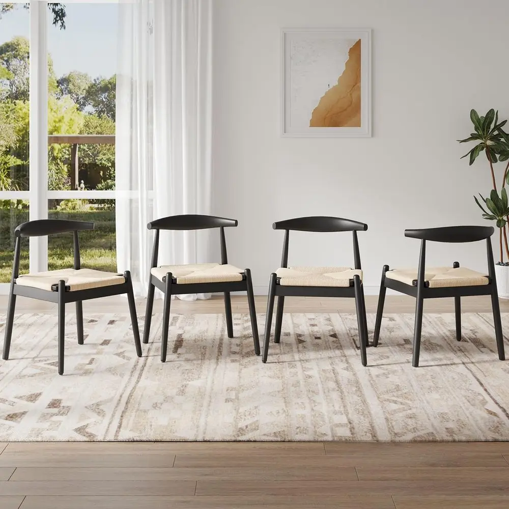

Mid Century Modern Dining Chairs Set of 4, Solid Wood Frame Kitchen Chairs with Woven Upholstered Seat for Dining Room amp Brea