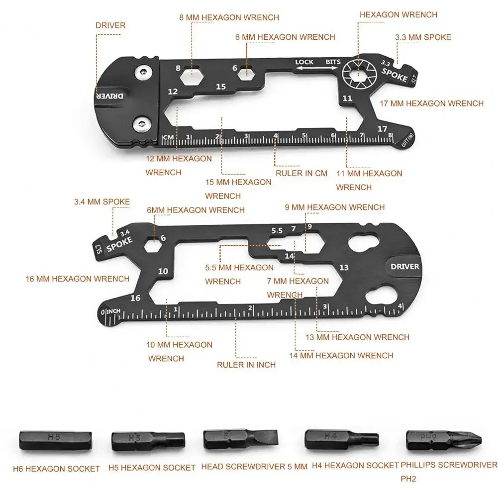 16 in 1 Portable Stainless Steel Screwdriver Wrench Ruler Multi-function MTB Mountain Cycling Spanner Bicycle Repair Tool