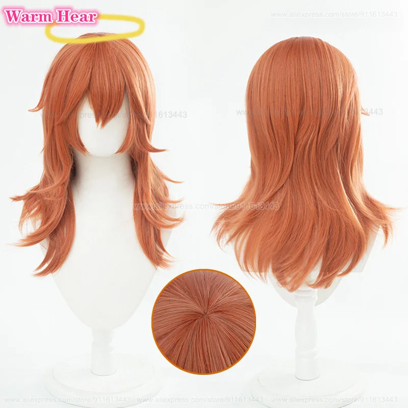 60cmロングエンジェルデビル合成コスプレウィッグアニメオレンジブラウンウィッグ耐熱ヘアパーティーロールプレイ女性用ウィッグ-無料ウィッグキャップ