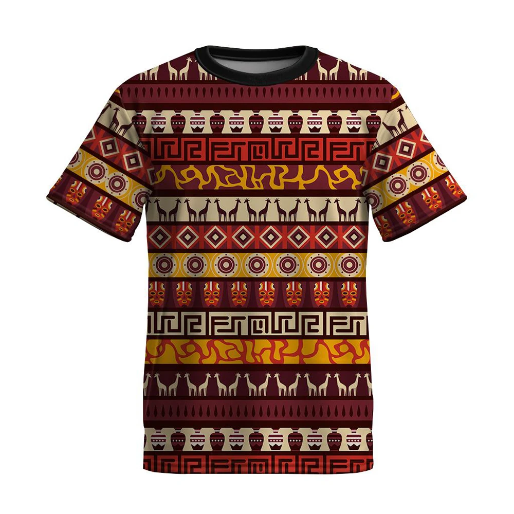 

Ethnic Shirt Men T-shirt Totem Printing Short Sleeve Summer O-neck Casual Pullover For Male Fashion Street Clothing Daily Tees