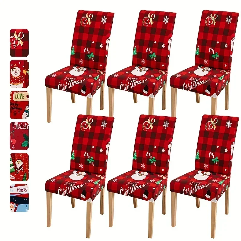 6pcs 4pcs Universal Fabric Christmas Chair Covers Elastic Dining Room Tree Santa Claus Elk Dining Chair Festive Touch Home Decor