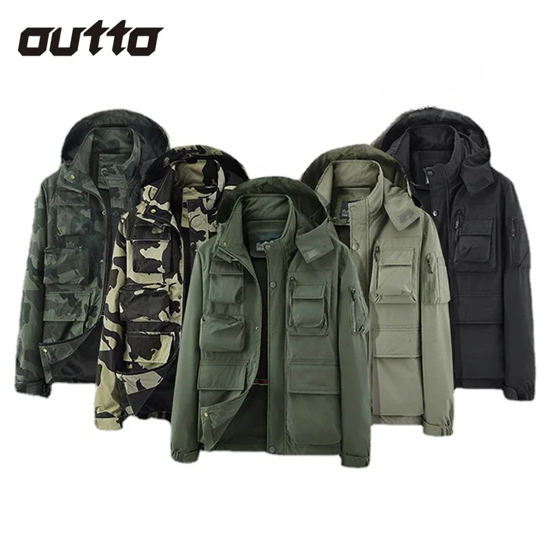 

Spring Autumn Military Tactic Jacket Men Multi-Pocket Wear-resisting Detachable Hood Coat Outdoor Climbing Hunting Hiking