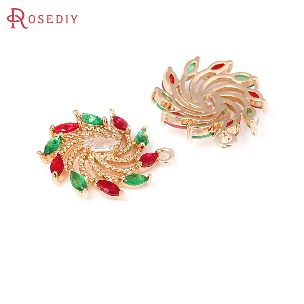 4PCS 18K Gold Color Brass and Zircon Flower Charms Pendants Diy Jewelry Making Supplies Necklace Earrings Accessories for Women