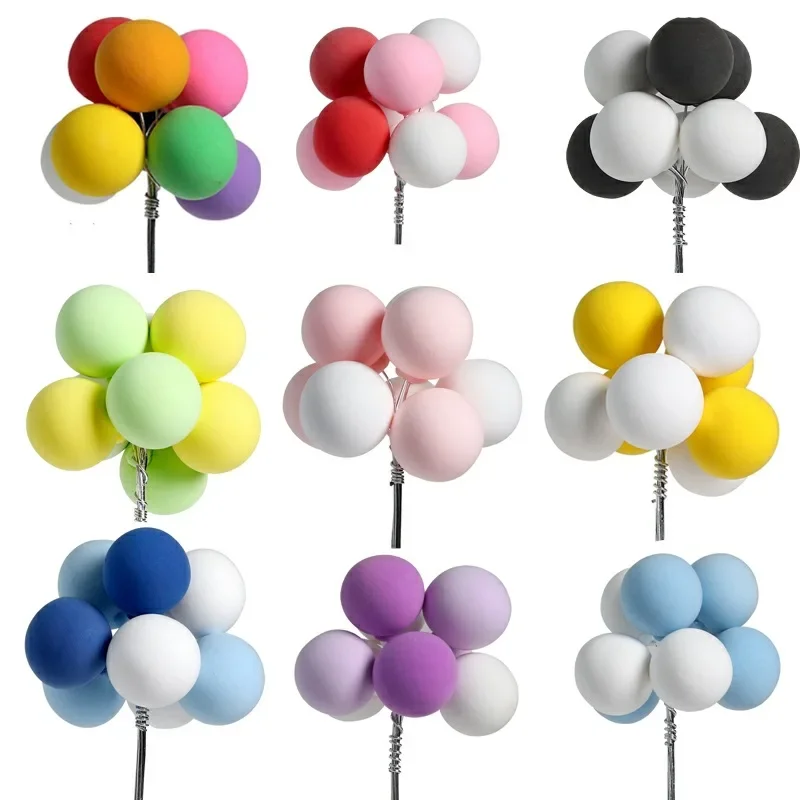 5/8Pcs Balloon Cake Topper Colorful Clay Ball Plugin For Cupcake Dessert Birthday Party Baby Shower Decoration Baking Supplies