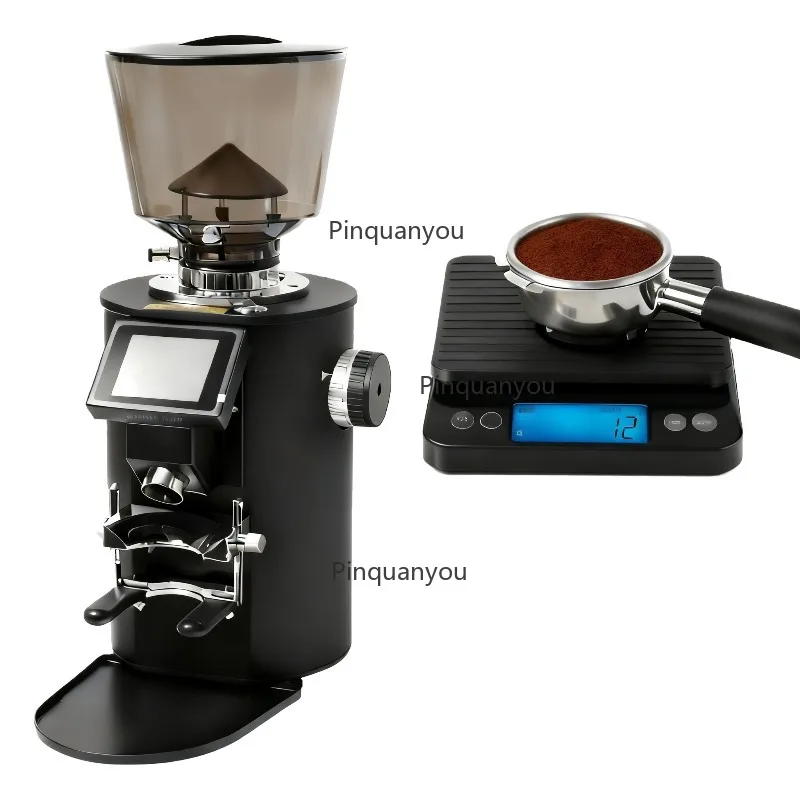 64mm Titanium-Plated Burr Coffee Grinder Commercial Weighing Quantitative Coffee Mill Scale   hine for Powder Output