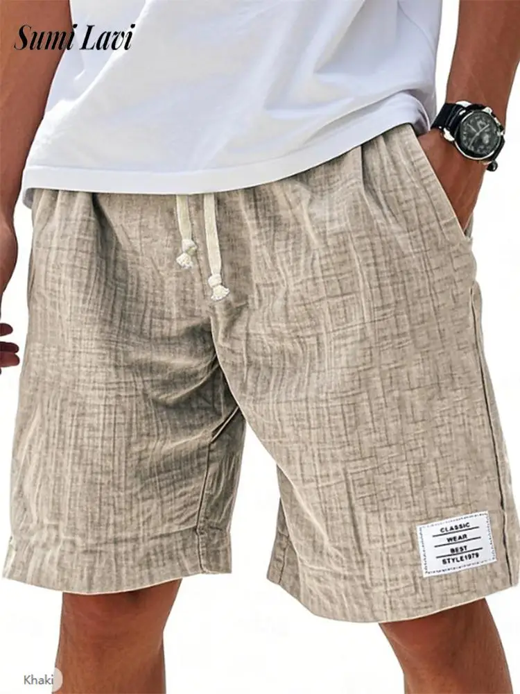 

Beach Casual Loose Straight Short Pant Men Vintage Drawstring Lace-up Shorts 2026 Spring Summer Leisure Mens Solid Color Shorts