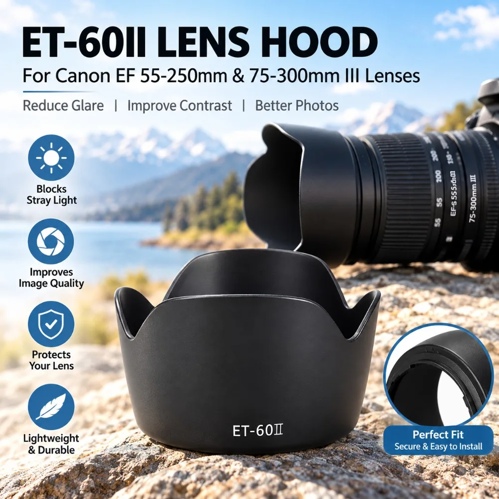 ABS Flower Lens Hood Stray Light Blocking Reversible Lens Shade Matte Inner Black Camera Lens Hood for Canon ET-60II