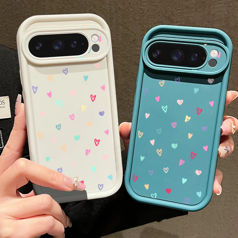 حافظة ناعمة ملونة على شكل قلوب صغيرة لهاتف جوجل بيكسل 10 9 8 7 برو 9A 8A 7A بكسل 9 10 Pro XL غطاء هاتف من البولي يوريثان بلون مقاوم للصدمات